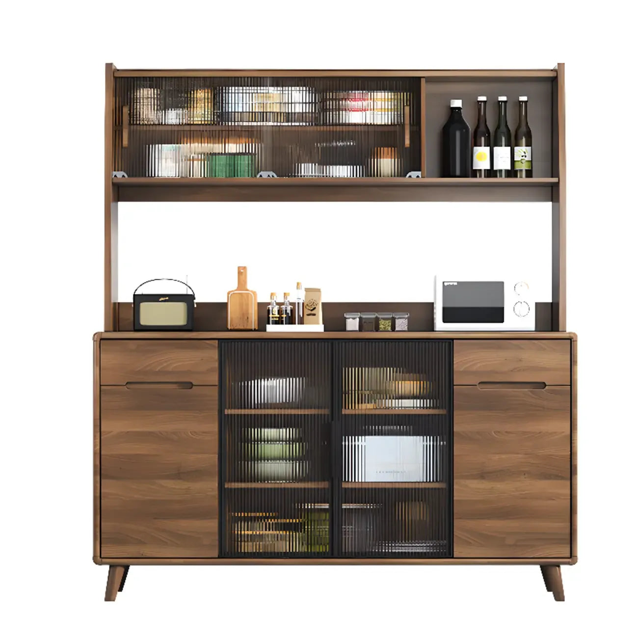 Buffet de cuisine en bois brun avec panneau perforé