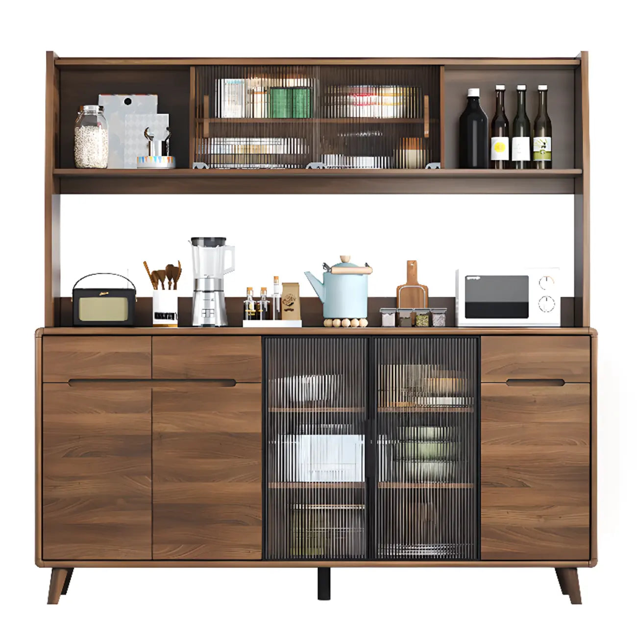 Buffet de cuisine en bois brun avec panneau perforé