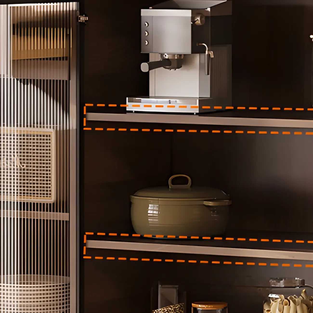 Buffet de cuisine en bois brun avec panneau perforé