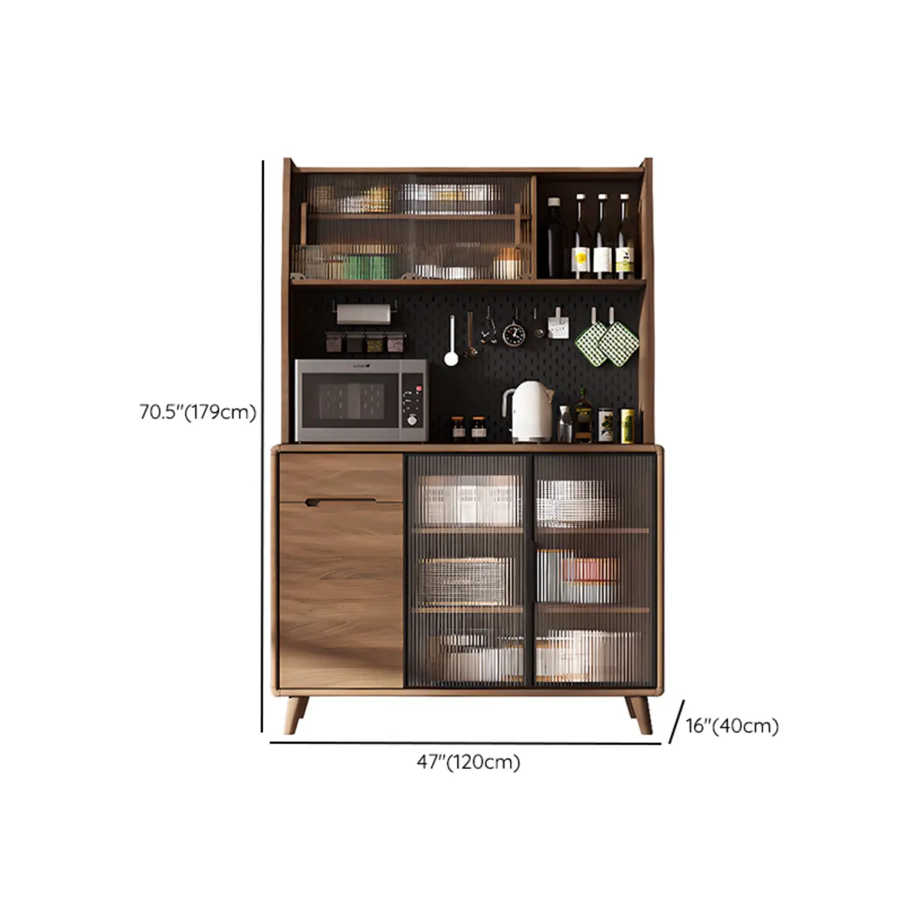 Buffet de cuisine en bois brun avec panneau perforé