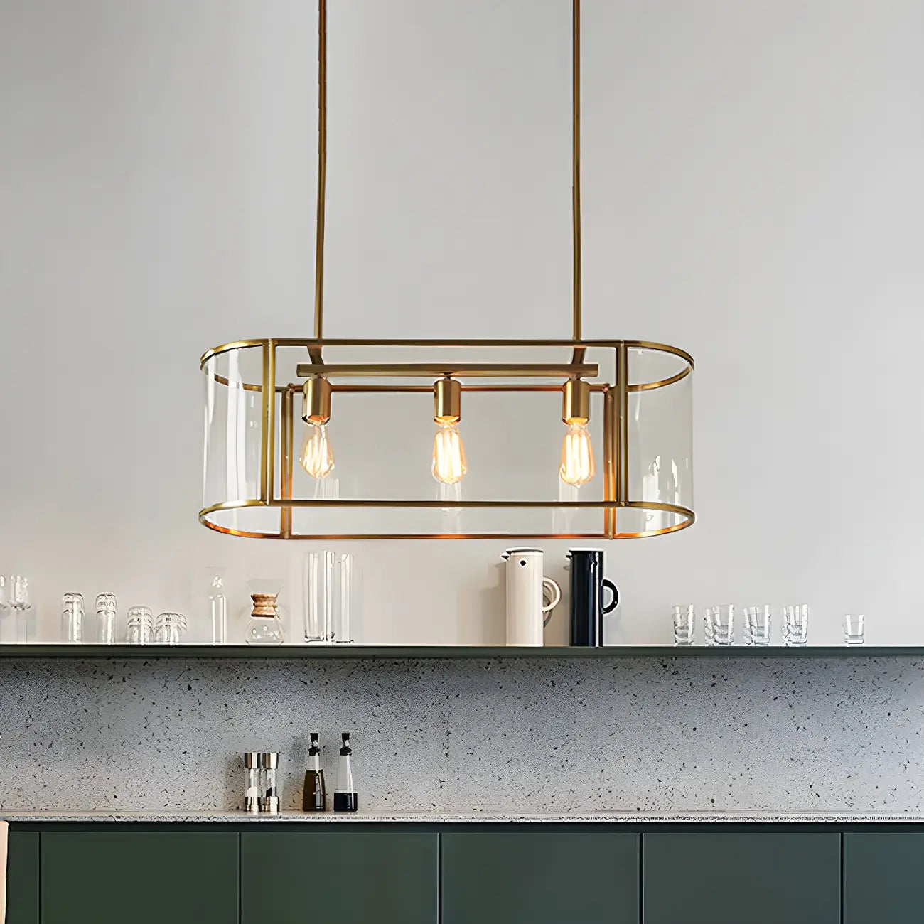 Lampadario a sospensione a isola in vetro oro moderno e alla moda a 3 luci per cucina