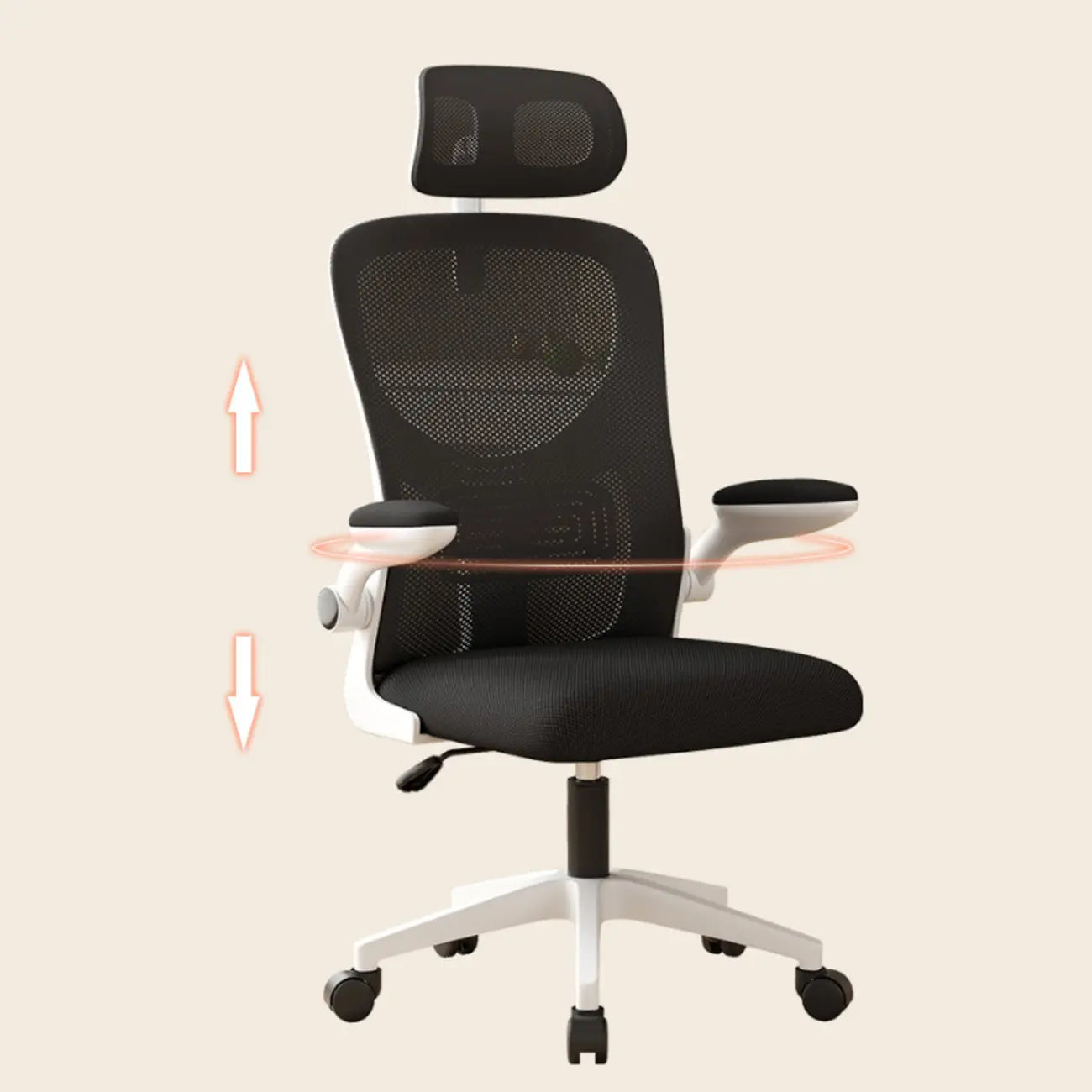 Chaise de bureau ergonomique réglable en maille noire et blanche
