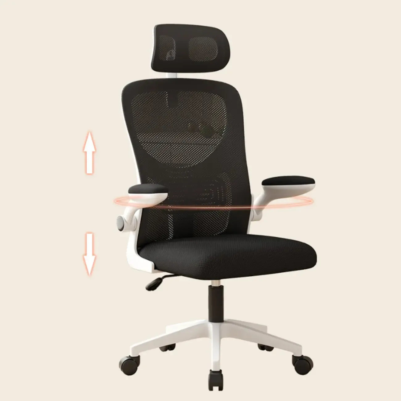 Chaise de bureau ergonomique réglable en maille noire et blanche