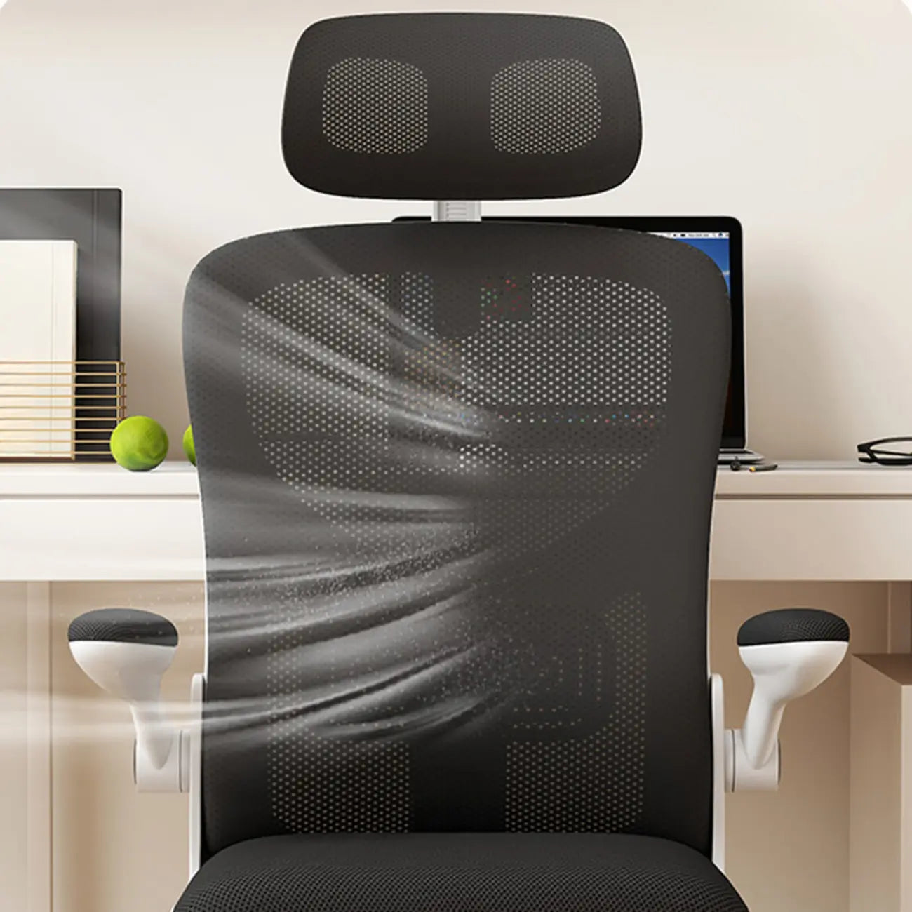 Chaise de bureau ergonomique réglable en maille noire et blanche