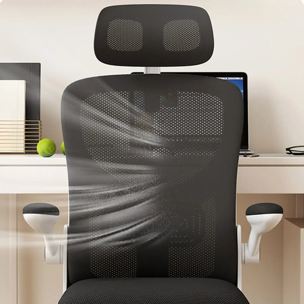 Chaise de bureau ergonomique réglable en maille noire et blanche