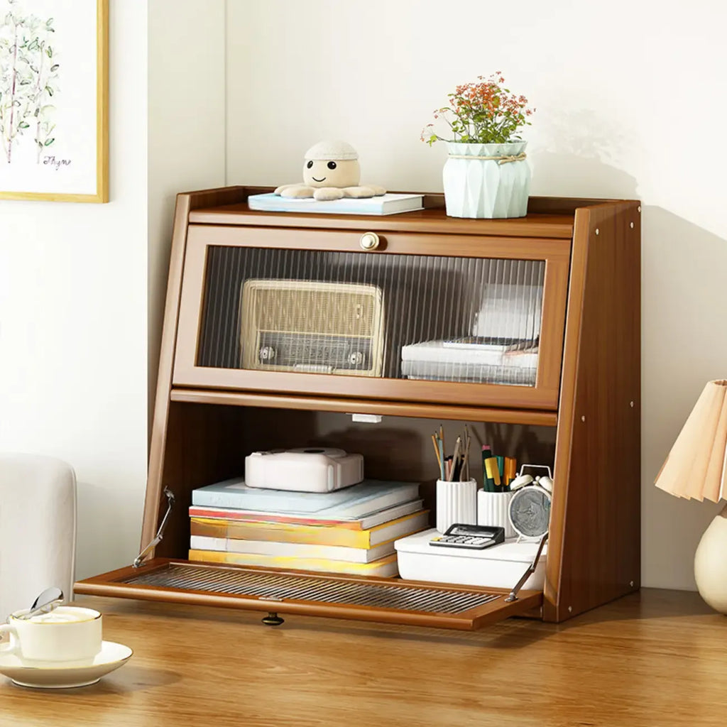 Bibliothèque compacte en bois avec portes vitrées