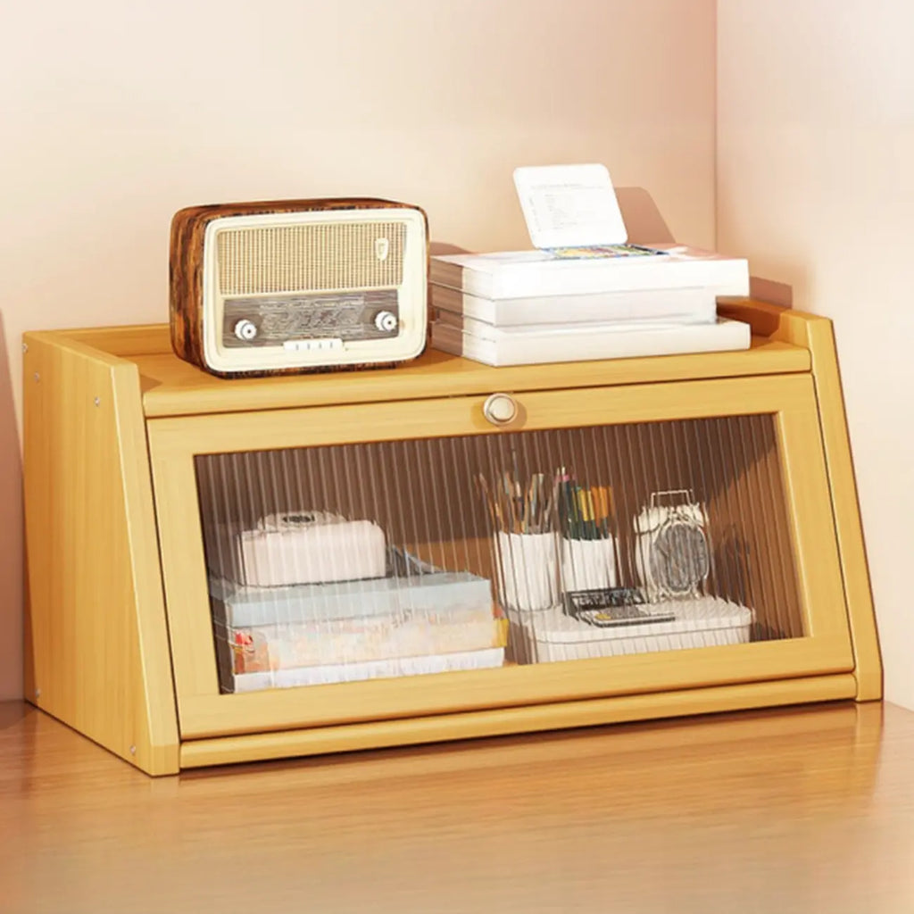 Bibliothèque compacte en bois avec portes vitrées