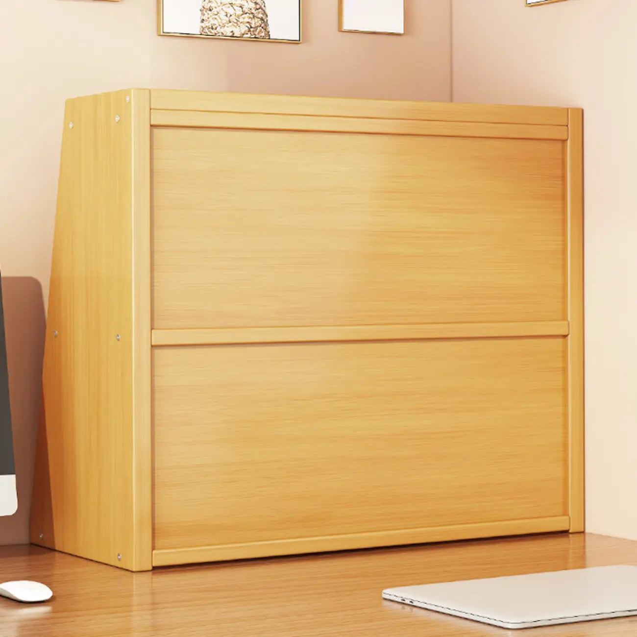 Bibliothèque compacte en bois avec portes vitrées