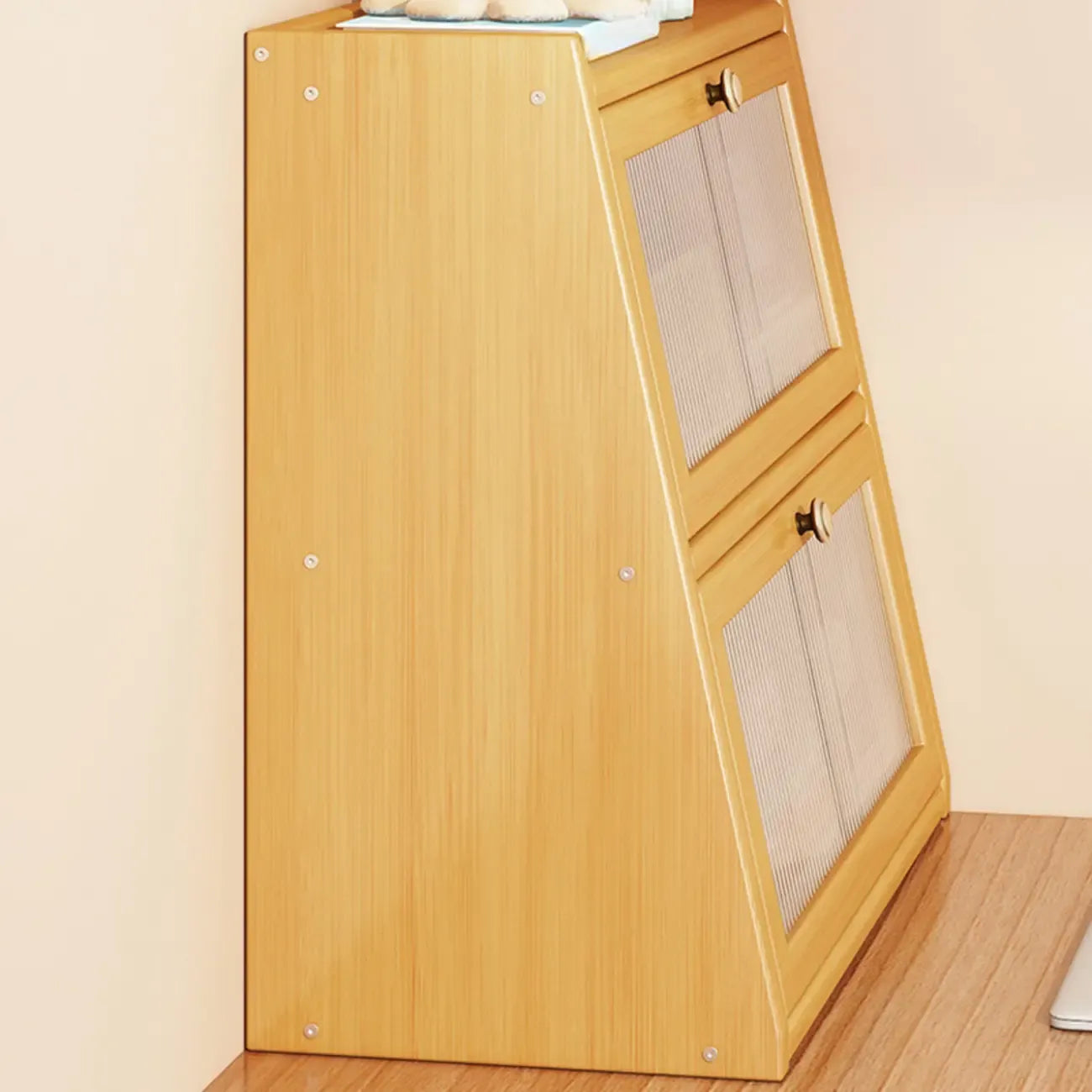 Bibliothèque compacte en bois avec portes vitrées