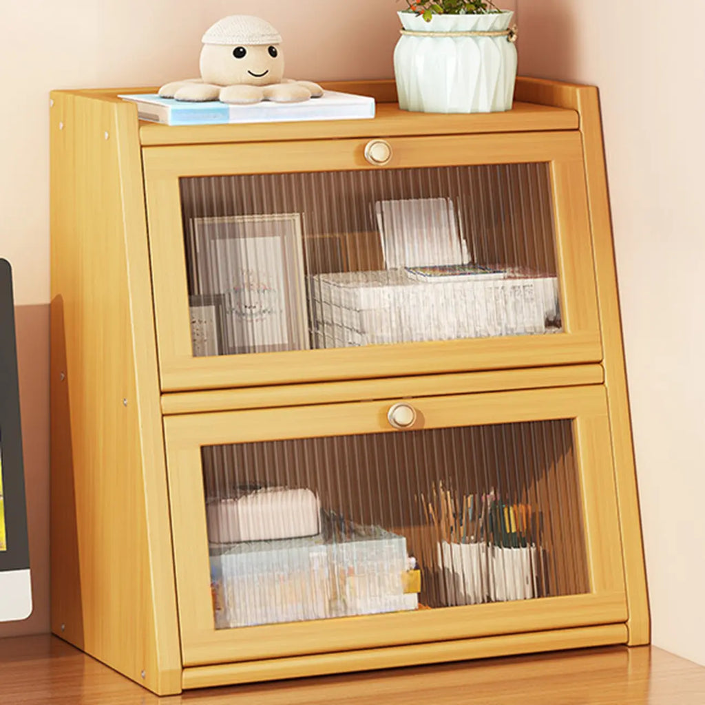 Bibliothèque compacte en bois avec portes vitrées