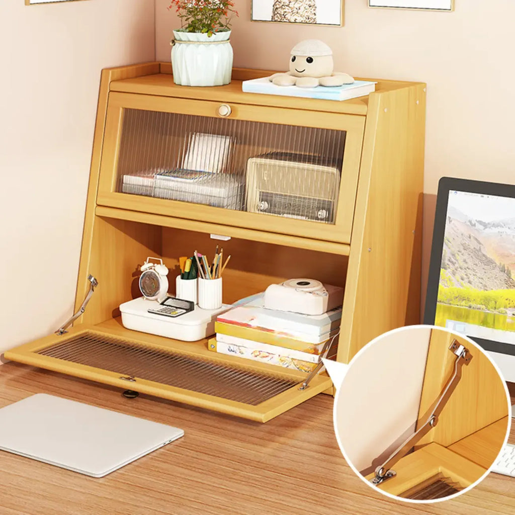 Bibliothèque compacte en bois avec portes vitrées