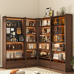 Bibliothèque en bois marron à 5 étagères et portes vitrées