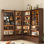 Bibliothèque en bois marron à 5 étagères et portes vitrées