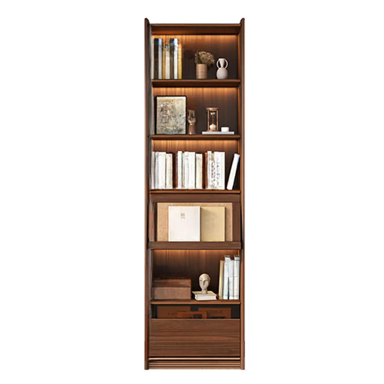 Bibliothèque en bois marron à 5 étagères et portes vitrées