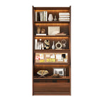 Bibliothèque en bois marron à 5 étagères et portes vitrées