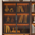 Bibliothèque en bois marron à 5 étagères et portes vitrées