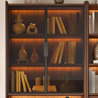 Bibliothèque en bois marron à 5 étagères et portes vitrées