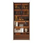 Bibliothèque en bois marron à 5 étagères et portes vitrées