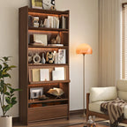 Bibliothèque en bois marron à 5 étagères et portes vitrées