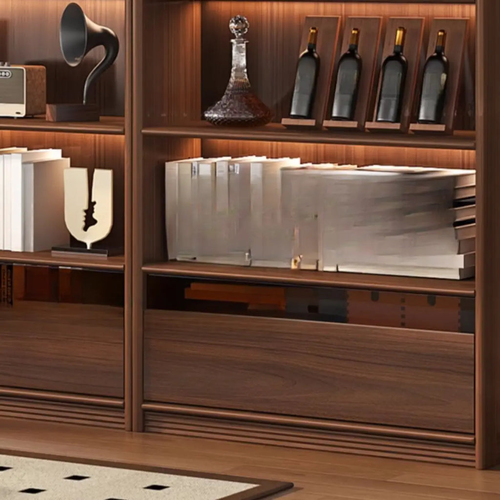 Bibliothèque en bois marron à 5 étagères et portes vitrées