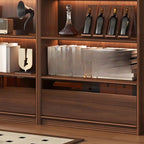Bibliothèque en bois marron à 5 étagères et portes vitrées