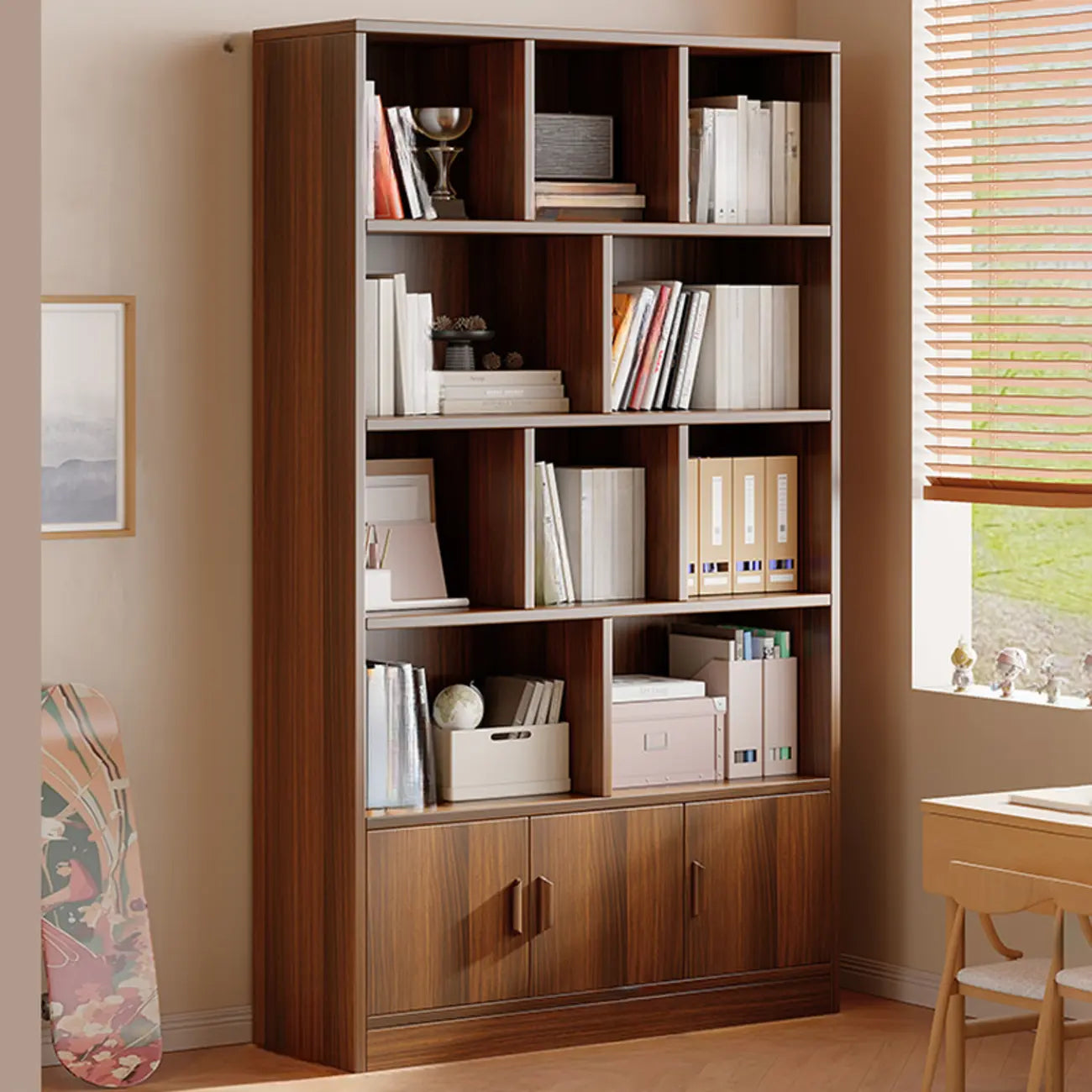 Libreria verticale in legno di noce antico di recupero