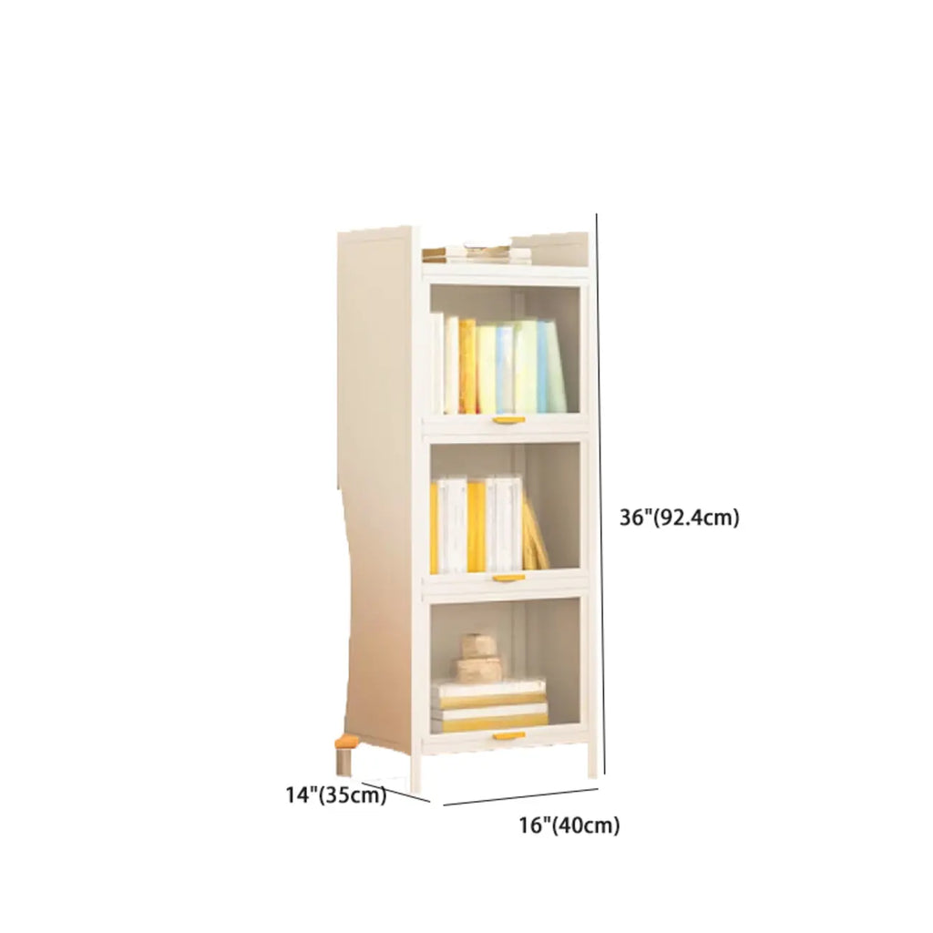 Libreria moderna a 4 ripiani in metallo bianco con ante in vetro