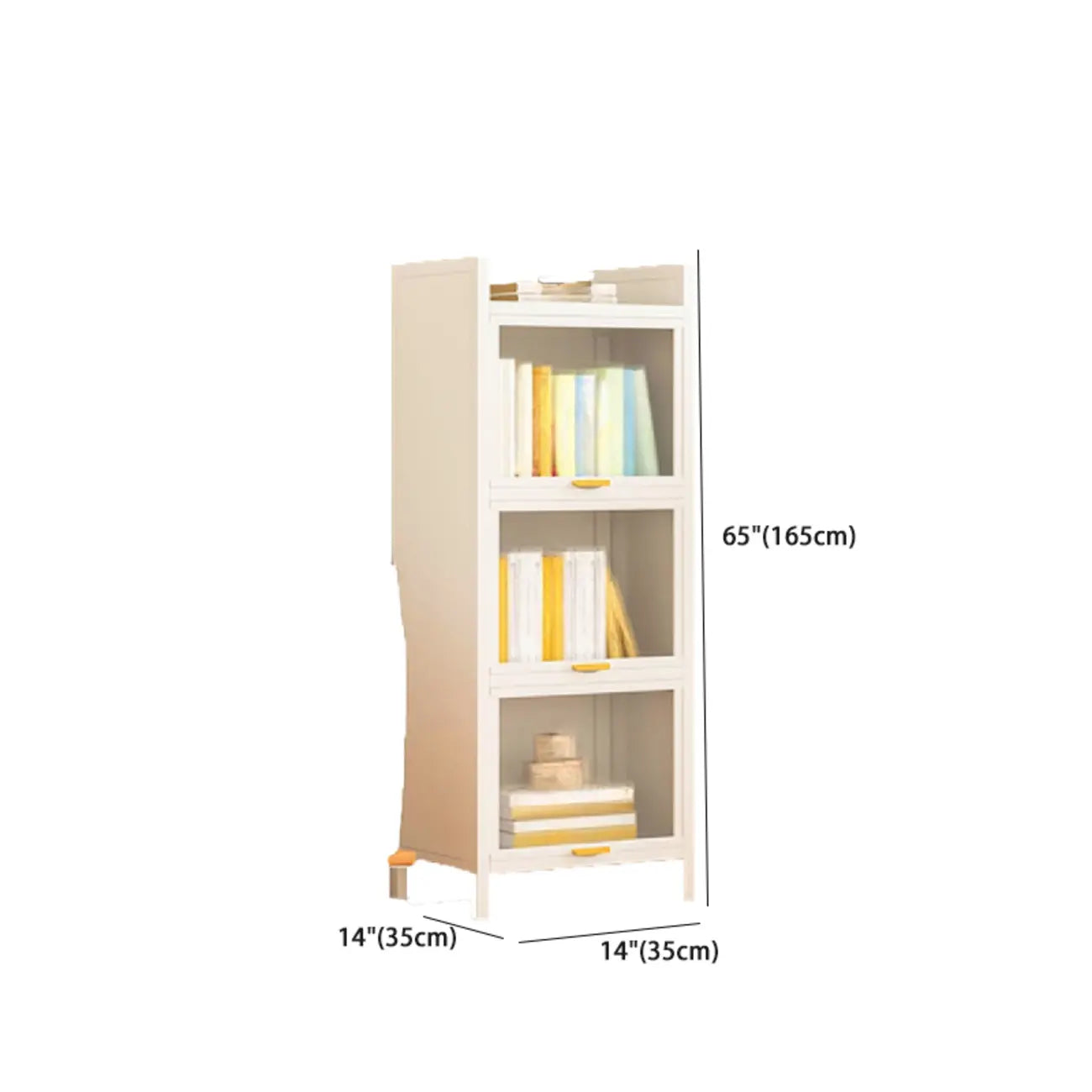Libreria moderna a 4 ripiani in metallo bianco con ante in vetro