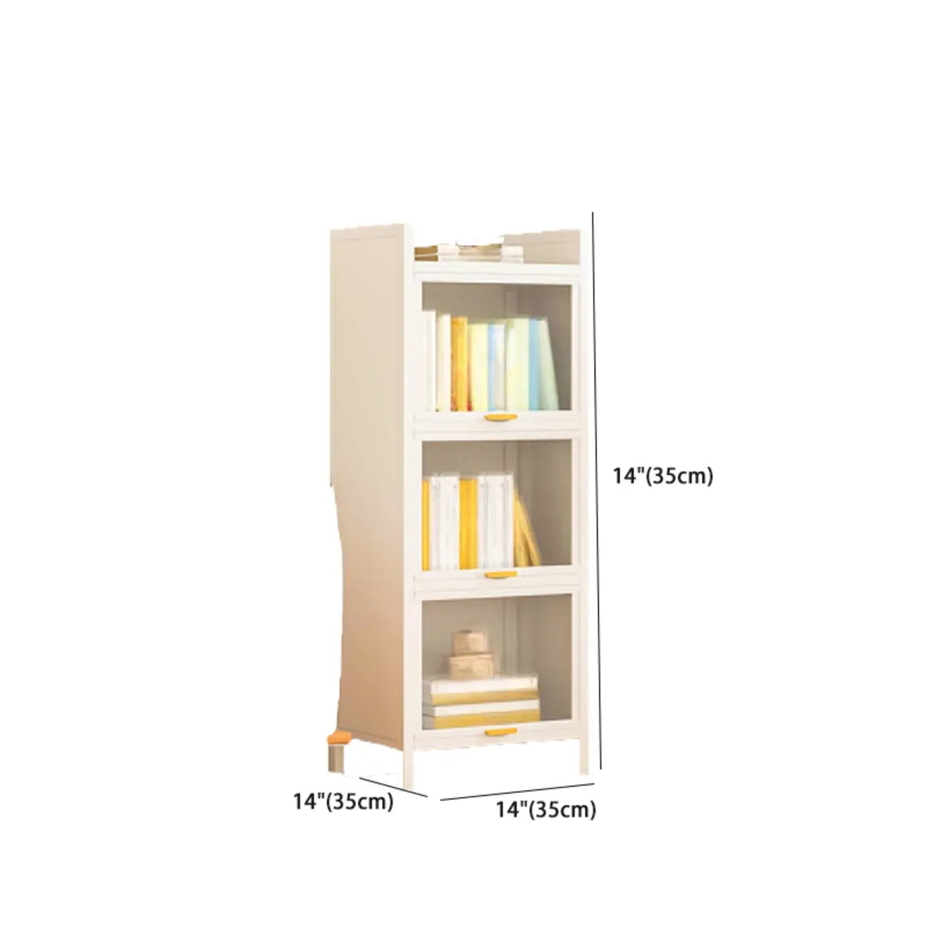 Libreria moderna a 4 ripiani in metallo bianco con ante in vetro