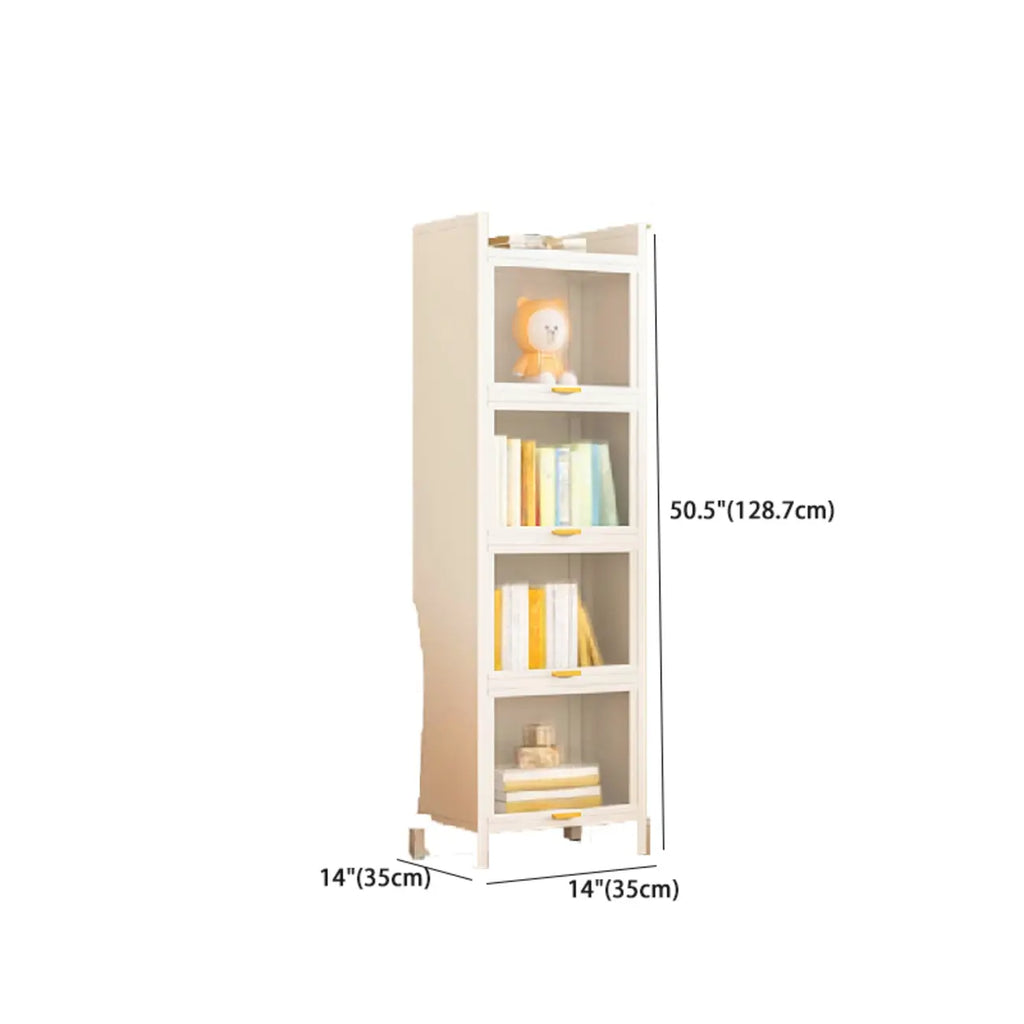 Libreria moderna a 4 ripiani in metallo bianco con ante in vetro