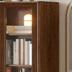 Libreria a 5 ripiani con ante in vetro in legno di frassino marrone