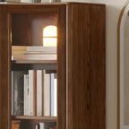 Libreria a 5 ripiani con ante in vetro in legno di frassino marrone