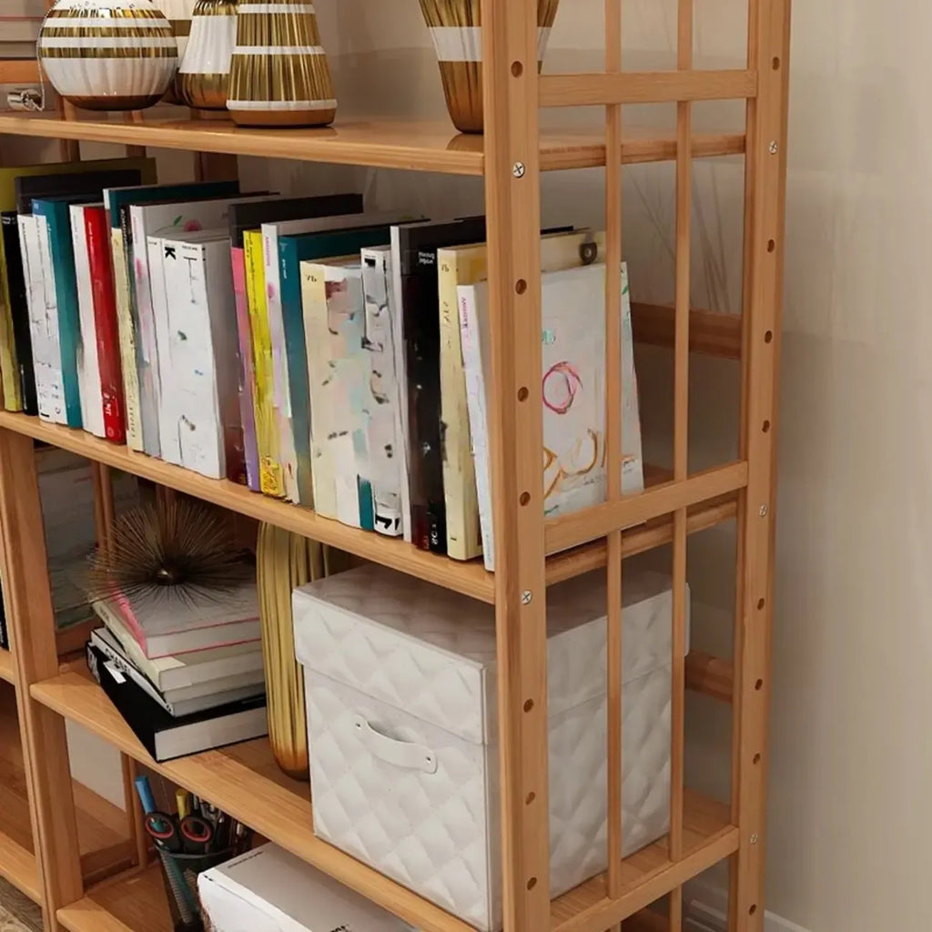 Bibliothèque verticale élégante en bambou naturel à dos ouvert