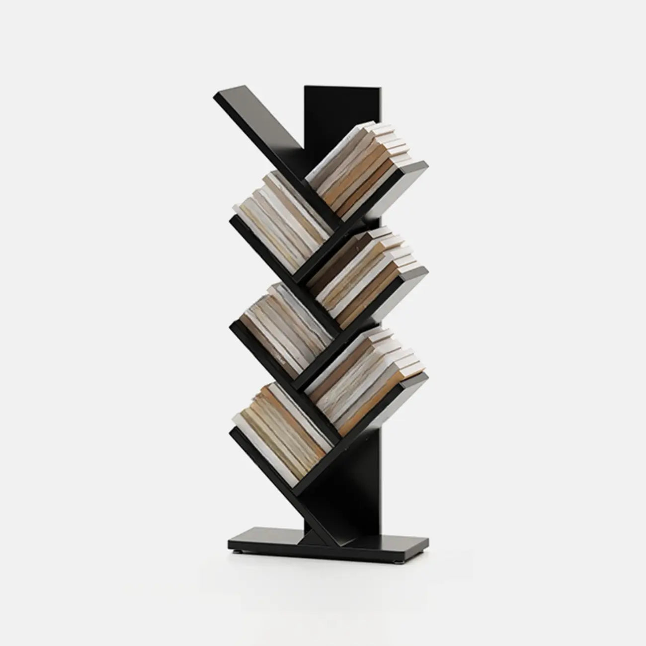 Bibliothèque verticale en bois noir en forme d'arbre