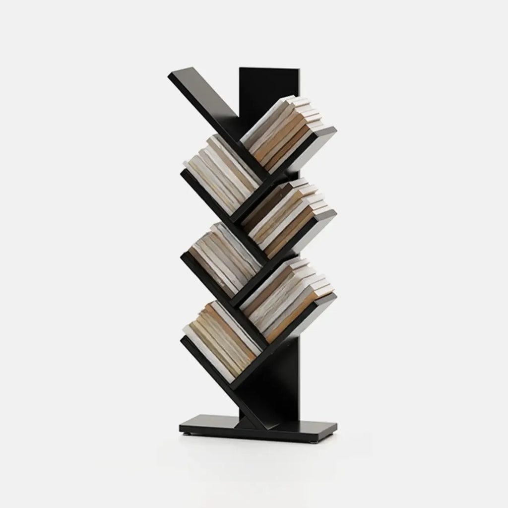 Bibliothèque verticale en bois noir en forme d'arbre