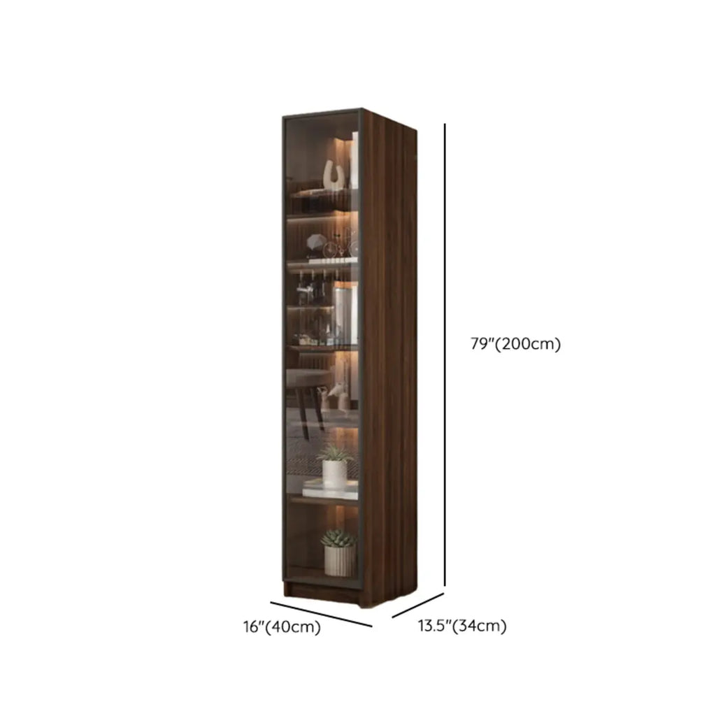 Bibliothèque moderne à 5 étagères en noyer avec porte vitrée