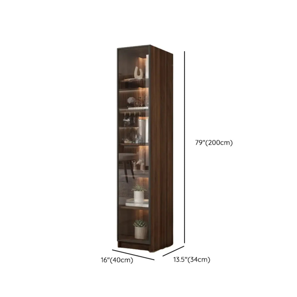 Bibliothèque moderne à 5 étagères en noyer avec porte vitrée