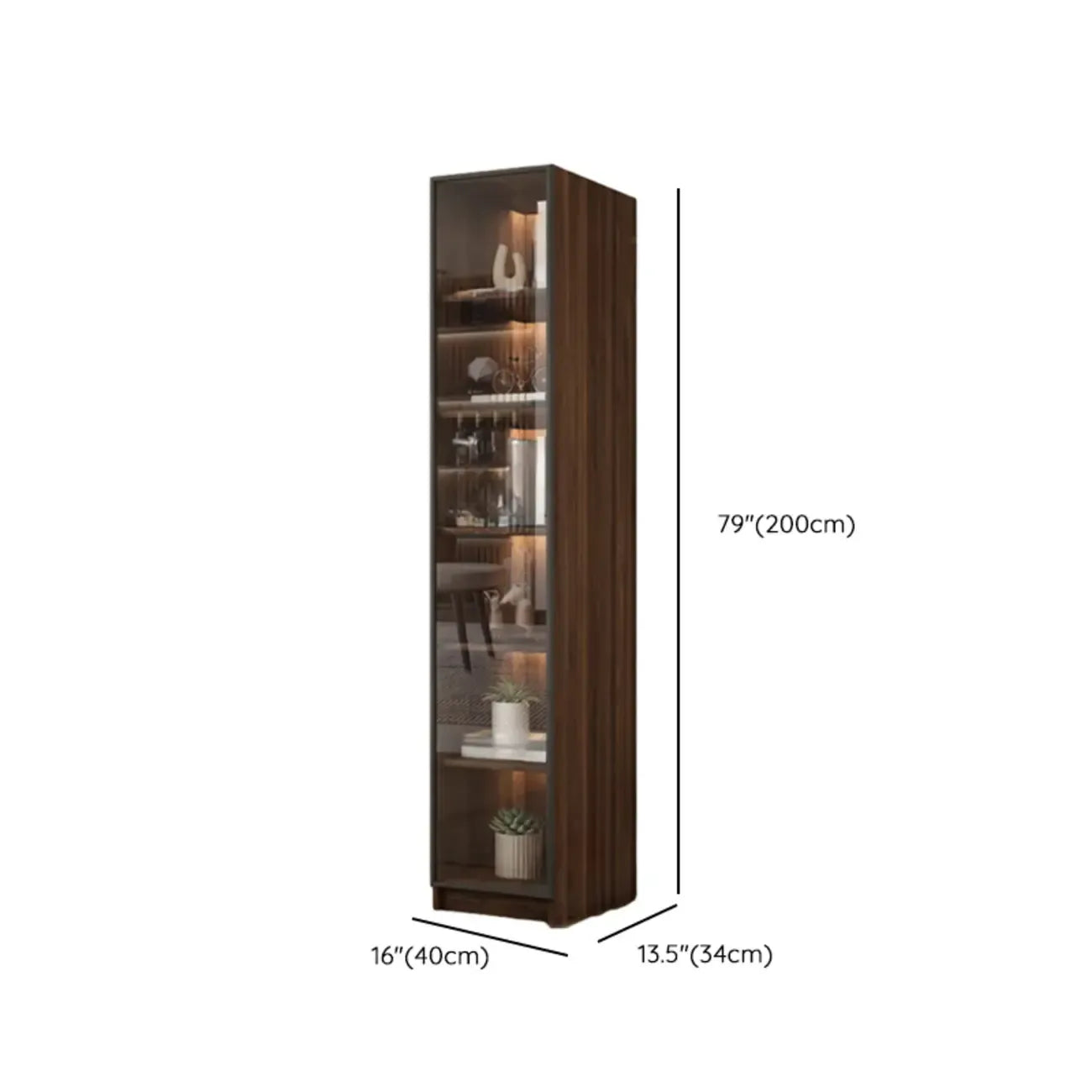 Bibliothèque moderne à 5 étagères en noyer avec porte vitrée