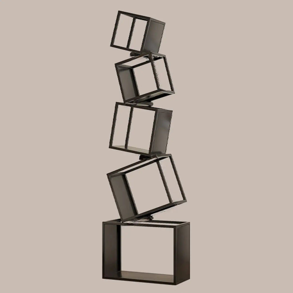 Libreria a cubo aperto geometrica in metallo nero, 73 pollici di altezza