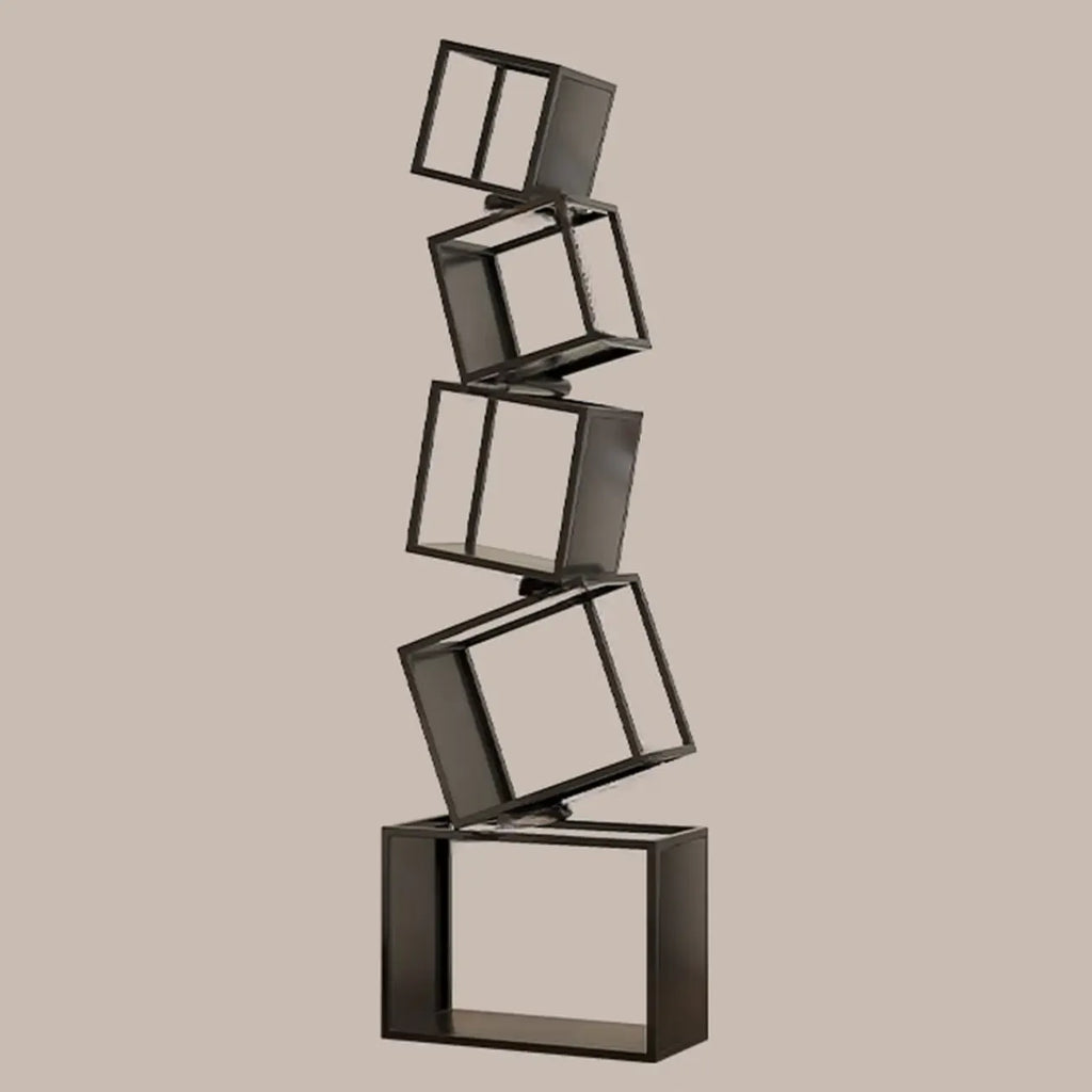 Libreria a cubo aperto geometrica in metallo nero, 73 pollici di altezza