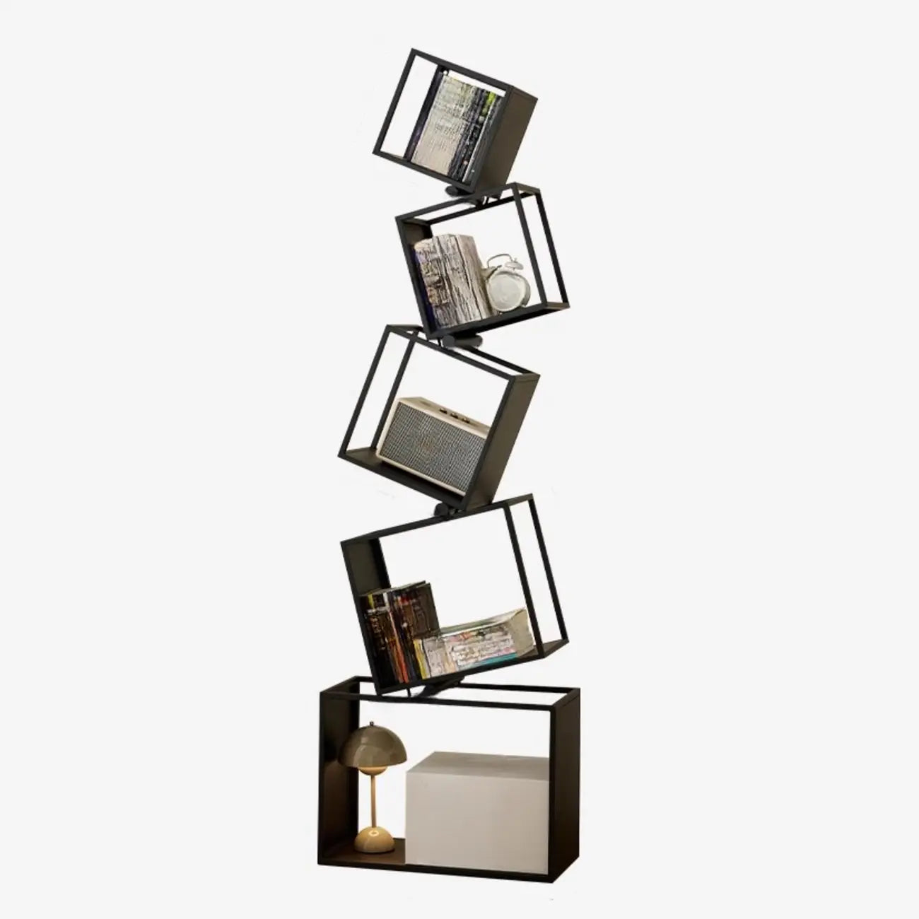 Libreria a cubo aperto geometrica in metallo nero, 73 pollici di altezza
