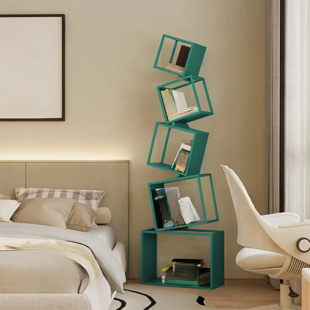 Libreria a cubo aperto geometrica in metallo nero, 73 pollici di altezza