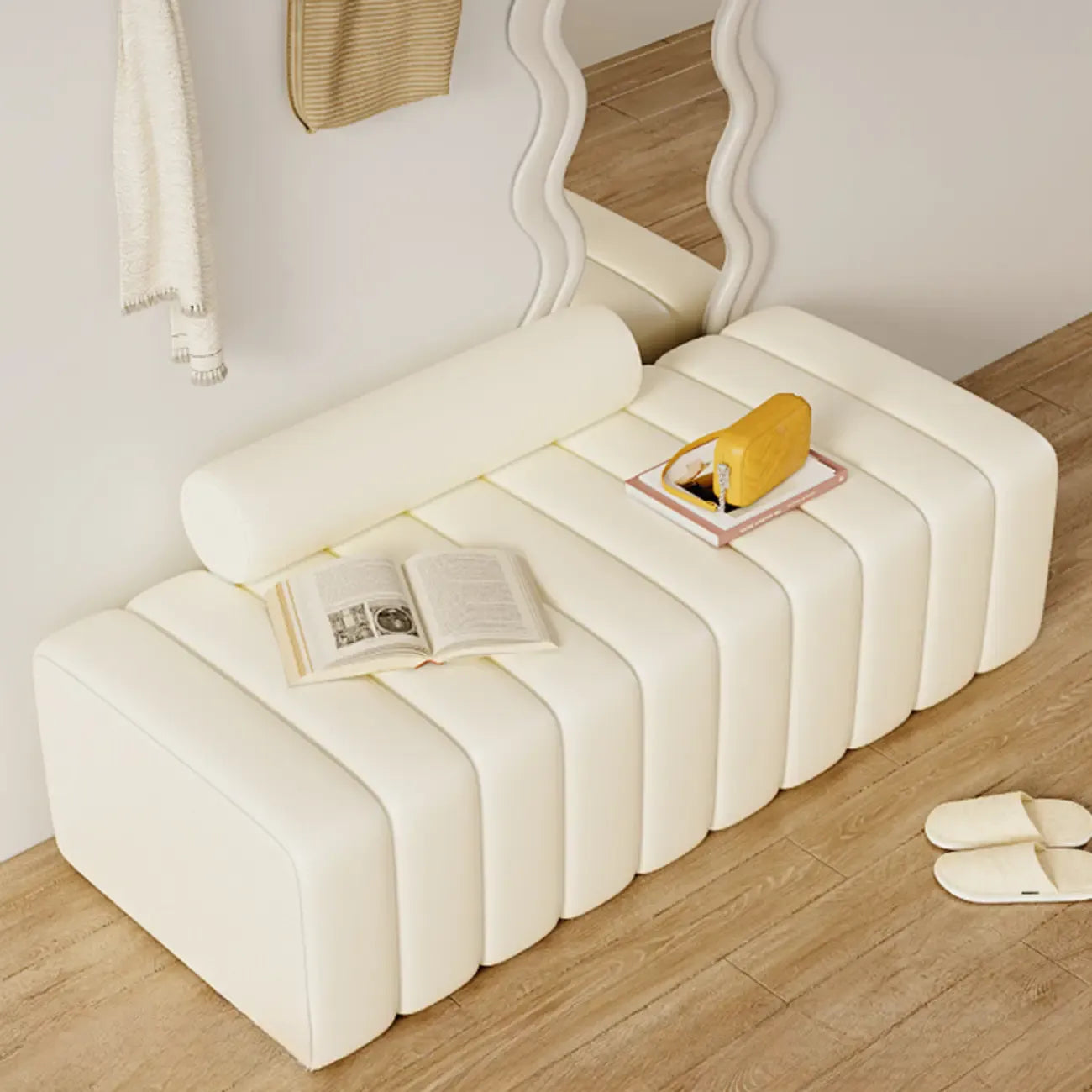 Banc d'entrée élégant en flanelle avec rangement