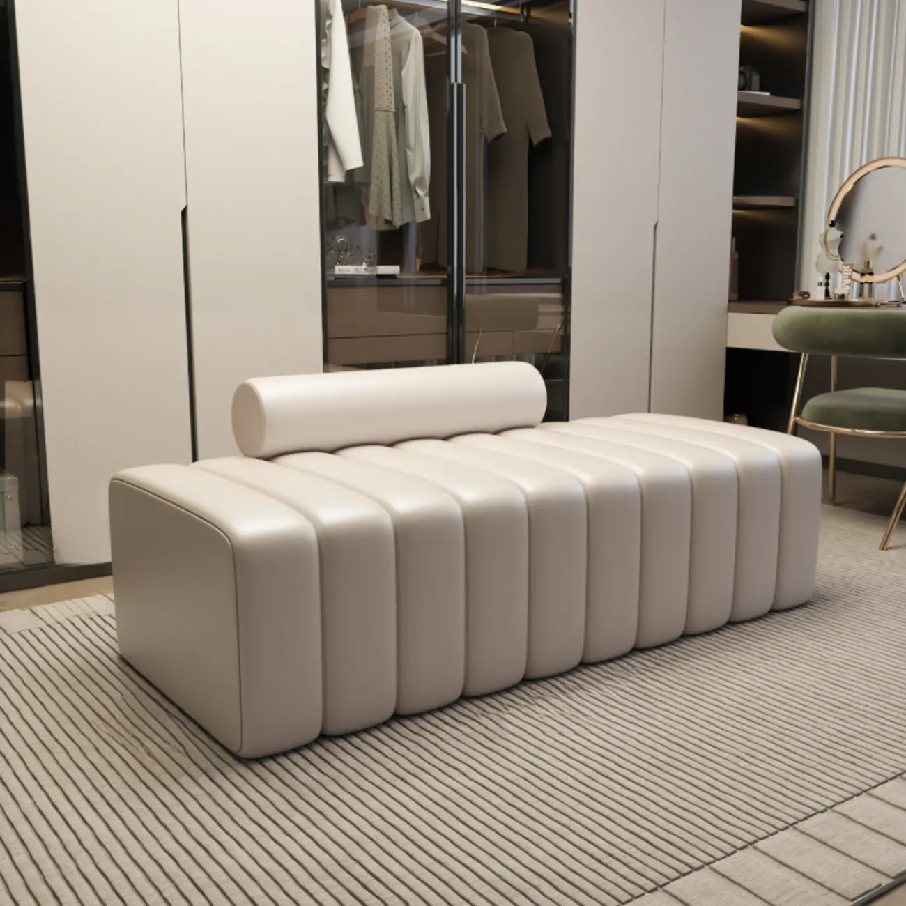 Banc d'entrée élégant en flanelle avec rangement