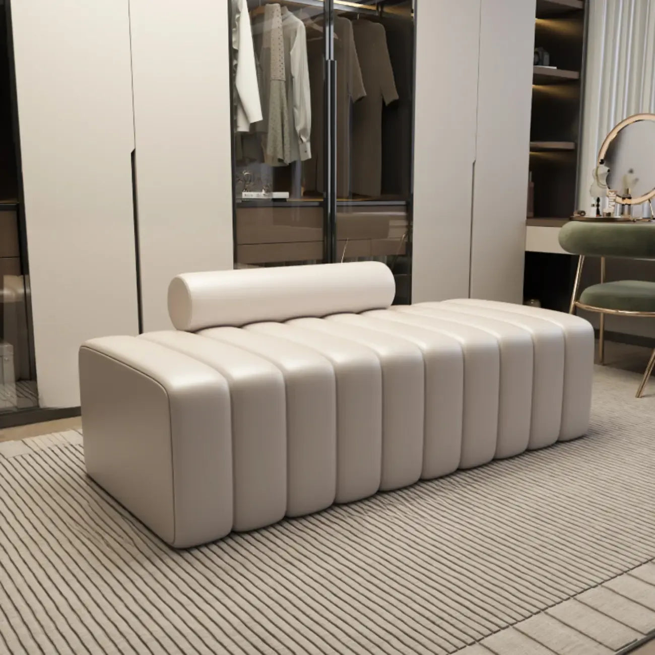 Banc d'entrée élégant en flanelle avec rangement