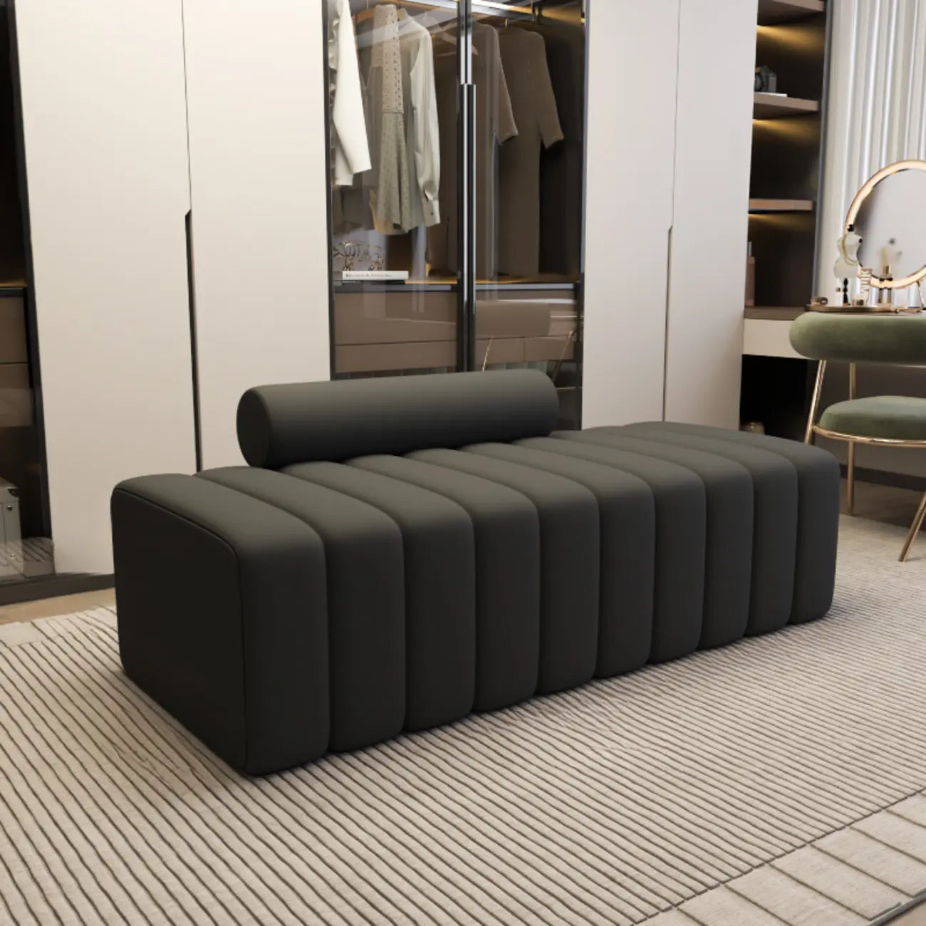 Banc d'entrée élégant en flanelle avec rangement