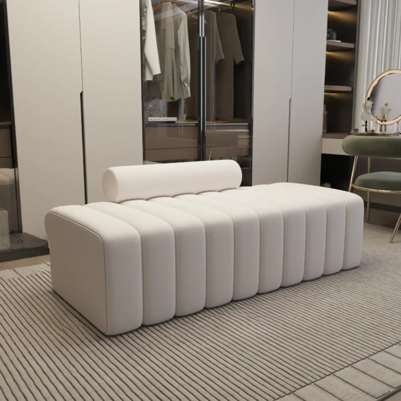 Banc d'entrée élégant en flanelle avec rangement