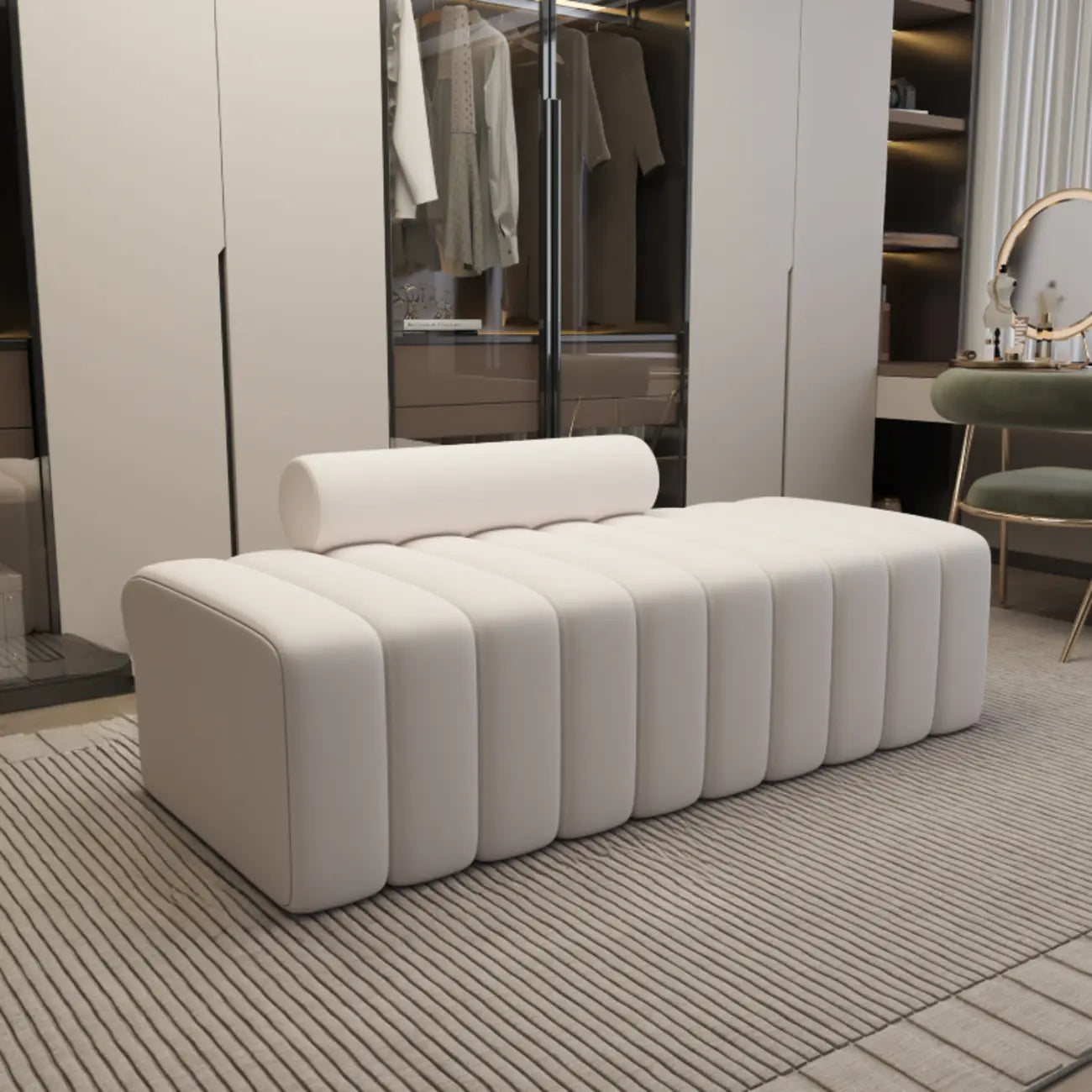 Banc d'entrée élégant en flanelle avec rangement