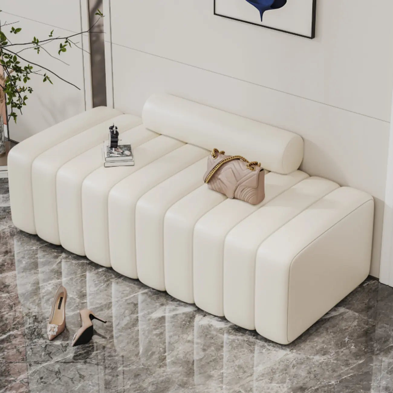 Banc d'entrée élégant en flanelle avec rangement