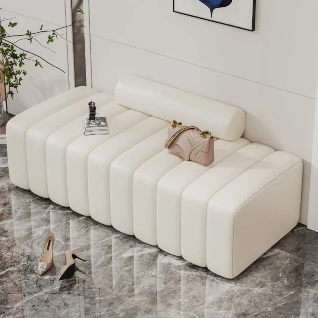 Banc d'entrée élégant en flanelle avec rangement